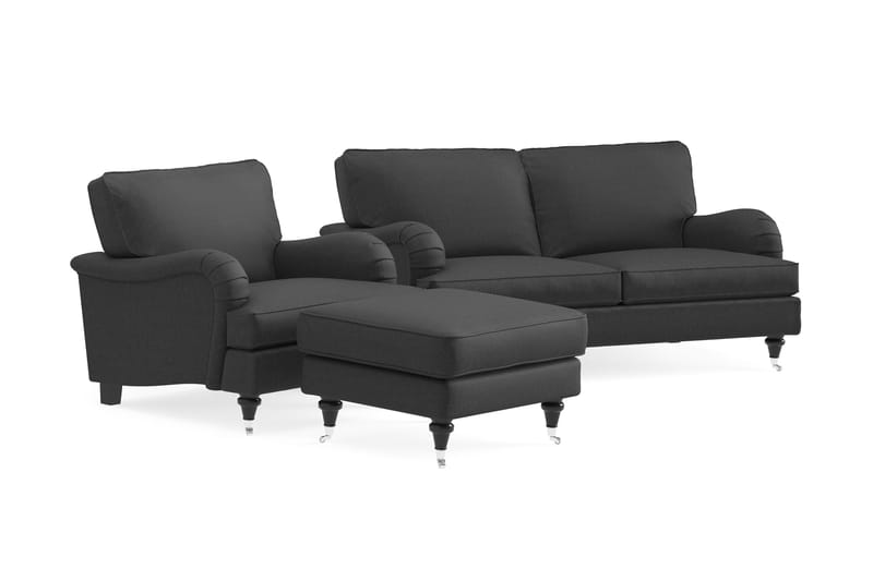 Howard Classic Soffgrupp 2-sits Soffa + Fåtölj + Fotpall i Tyg - Mörkgrå - Möbler - Soffa - Soffgrupp - Soffgrupp 3 2 1