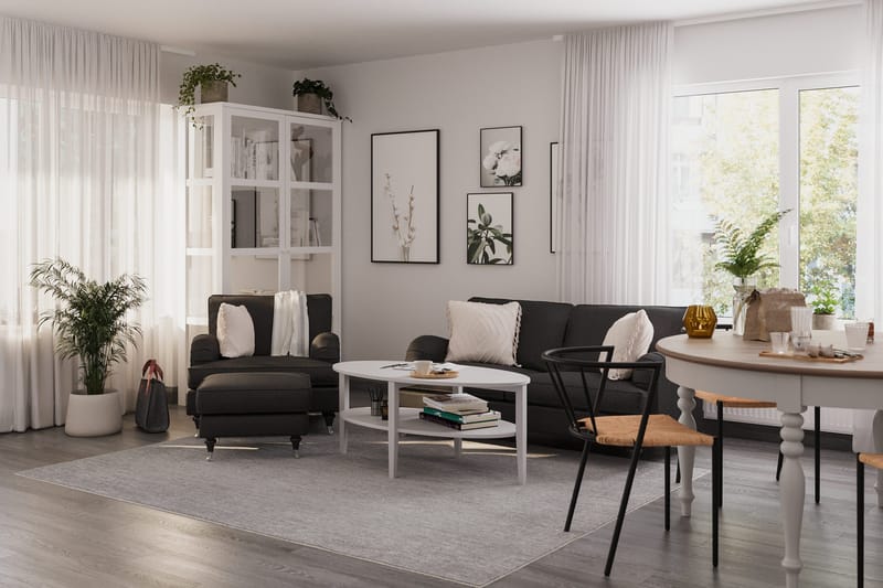 Howard Classic Soffgrupp 2-sits Soffa + Fåtölj + Fotpall i Tyg - Mörkgrå - Möbler - Soffa - Soffgrupp - Soffgrupp 3 2 1