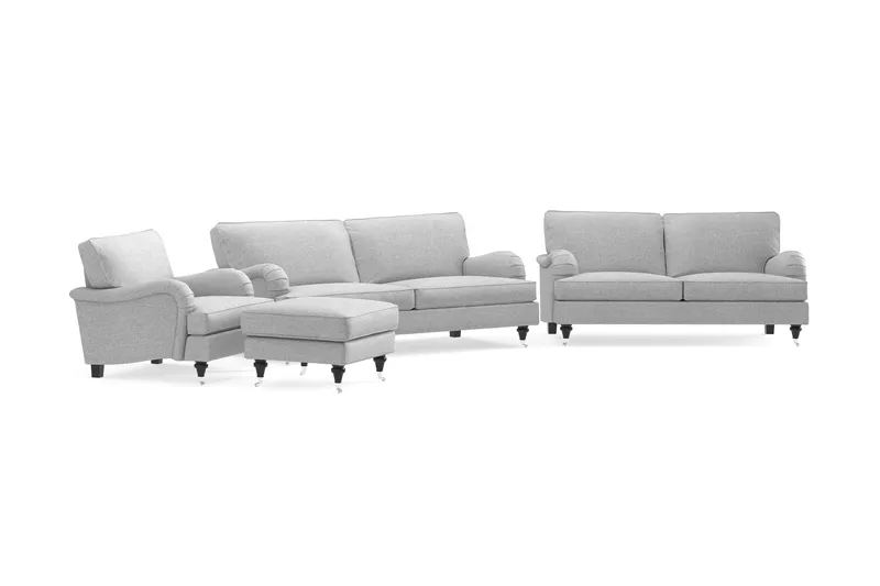 Howard Classic Soffgrupp 3-sits + 2-sits Soffa + Fåtölj + Fotpall i Tyg - Grå - Möbler - Soffa - Soffgrupp - Howard soffgrupp