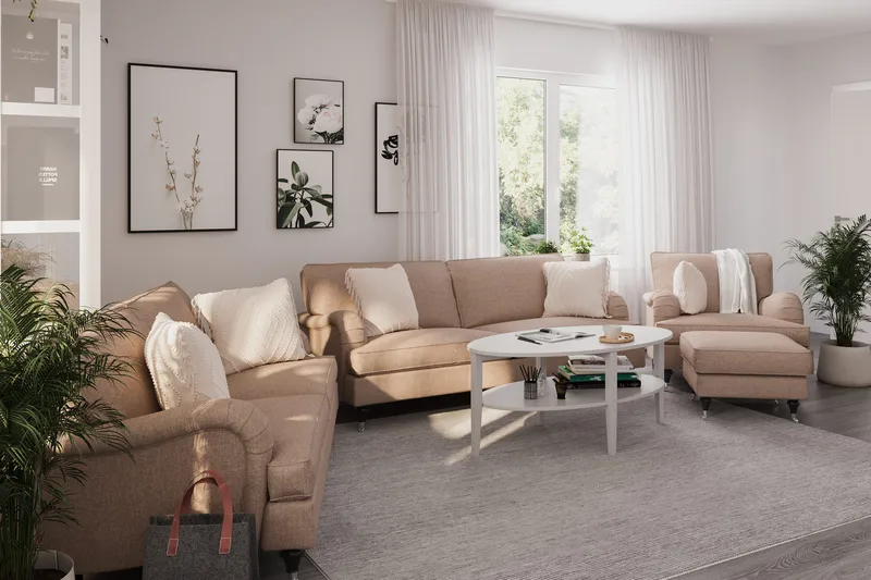 Howard Classic Soffgrupp 3-sits + 2-sits Soffa + Fåtölj i Tyg - Mörkbeige - Möbler - Soffa - Soffgrupp - Howard soffgrupp
