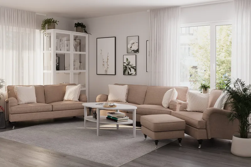 Howard Classic Soffgrupp 3-sits + 2-sits Soffa + Fåtölj i Tyg - Mörkbeige - Möbler - Soffa - Soffgrupp - Howard soffgrupp