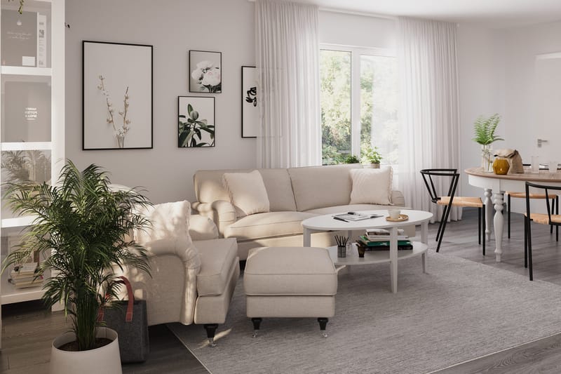 Howard Classic Soffgrupp 3-sits Soffa + Fåtölj + Fotpall i Tyg - Beige - Möbler - Soffa - Soffgrupp - Howard soffgrupp