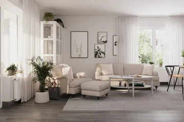 Howard Classic Soffgrupp 3-sits Soffa + Fåtölj + Fotpall i Tyg - Beige - Möbler - Soffa - Soffgrupp - Howard soffgrupp