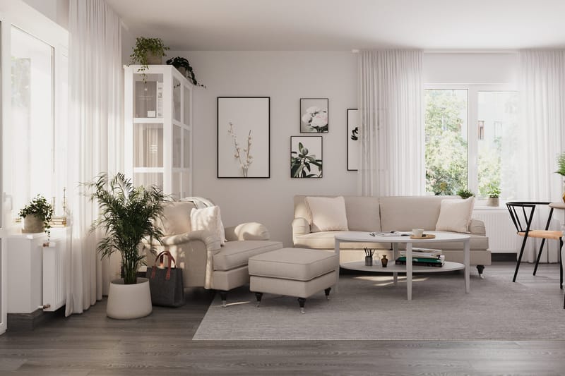 Howard Classic Soffgrupp 3-sits Soffa + Fåtölj + Fotpall i Tyg - Beige - Möbler - Soffa - Soffgrupp - Howard soffgrupp
