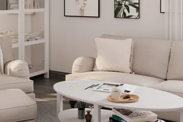 Howard Classic Soffgrupp 3-sits Soffa + Fåtölj + Fotpall i Tyg - Beige - Möbler - Soffa - Soffgrupp - Howard soffgrupp