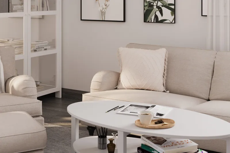 Howard Classic Soffgrupp 3-sits Soffa + Fåtölj + Fotpall i Tyg - Beige - Möbler - Soffa - Soffgrupp - Howard soffgrupp