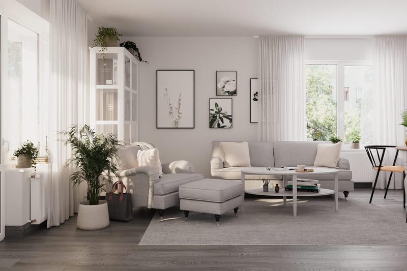 Howard Classic Soffgrupp 3-sits Soffa + Fåtölj + Fotpall i Tyg - Grå - Möbler - Soffa - Soffgrupp - Howard soffgrupp
