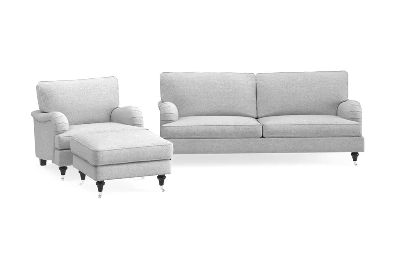 Howard Classic Soffgrupp 3-sits Soffa + Fåtölj + Fotpall i Tyg, Grå