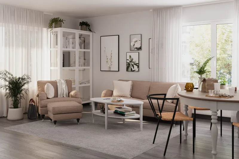 Howard Classic Soffgrupp 3-sits Soffa + Fåtölj + Fotpall i Tyg - Mörkbeige - Möbler - Soffa - Soffgrupp - Howard soffgrupp