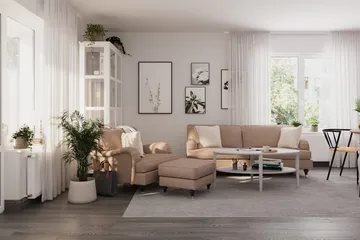 Howard Classic Soffgrupp 3-sits Soffa + Fåtölj + Fotpall i Tyg - Mörkbeige - Möbler - Soffa - Soffgrupp - Howard soffgrupp