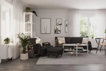 Howard Classic Soffgrupp 3-sits Soffa + Fåtölj + Fotpall i Tyg - Mörkgrå - Möbler - Soffa - Soffgrupp - Howard soffgrupp