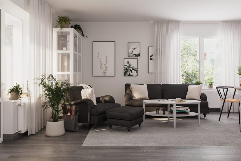 Howard Classic Soffgrupp 3-sits Soffa + Fåtölj + Fotpall i Tyg - Mörkgrå - Möbler - Soffa - Soffgrupp - Howard soffgrupp