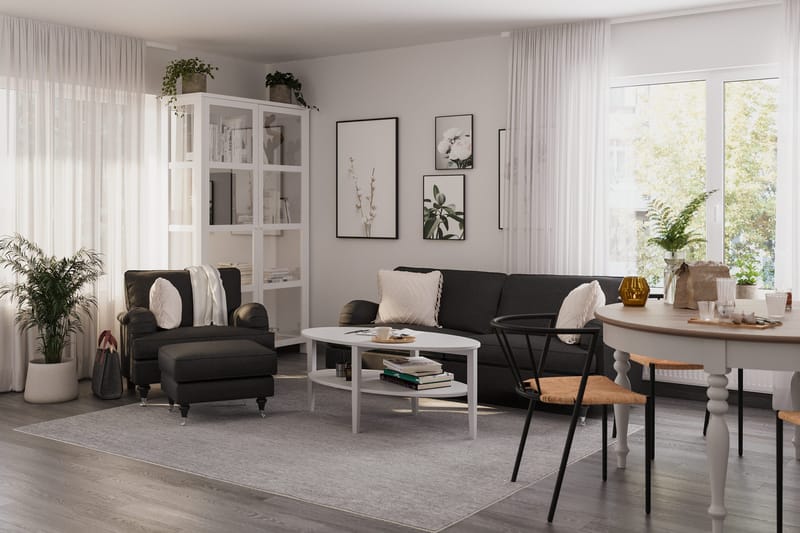 Howard Classic Soffgrupp 3-sits Soffa + Fåtölj + Fotpall i Tyg - Mörkgrå - Möbler - Soffa - Soffgrupp - Howard soffgrupp