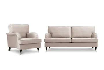 Howard Classic Soffgrupp 3-Sits Soffa och Fåtölj i Sammet - Beige - Möbler - Soffa - Soffgrupp - Howard soffgrupp
