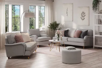 Howard Lyx Soffgrupp 3-sits + 2-sits Soffa + Fåtölj i Tyg - Ljusgrå - Möbler - Soffa - Soffgrupp - Soffgrupp 3 2 1