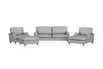 Howard Lyx Soffgrupp 3-sits Soffa + Divanfåtölj + Fåtölj + Fotpall i Tyg - Ljusgrå - Möbler - Soffa - Soffgrupp - Howard soffgrupp