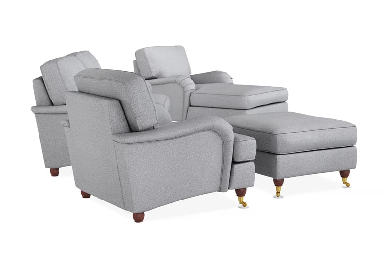 Howard Lyx Soffgrupp 3-sits Soffa + Divanfåtölj + Fåtölj + Fotpall i Tyg - Ljusgrå - Möbler - Soffa - Soffgrupp - Howard soffgrupp
