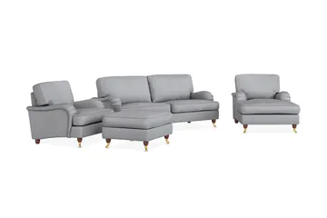 Howard Lyx Soffgrupp 3-sits Soffa + Divanfåtölj + Fåtölj + Fotpall i Tyg - Ljusgrå - M öbler - Soffa - Soffgrupp - Howard soffgrupp