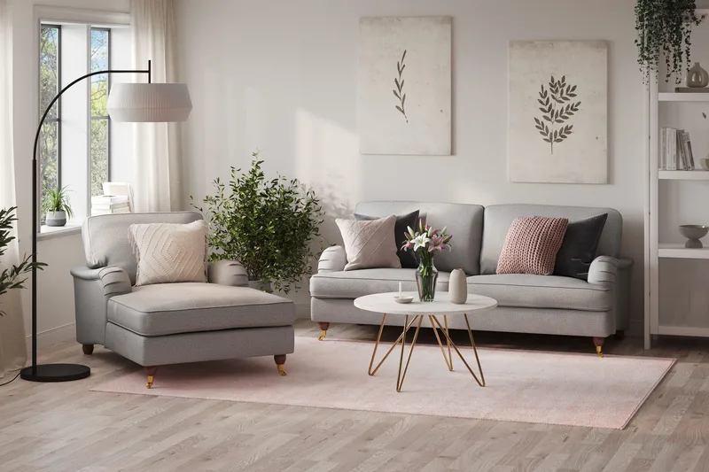 Howard Lyx Soffgrupp 3-sits Soffa + Divanfåtölj i Tyg - Ljusgrå - Möbler - Soffa - Soffgrupp - Howard soffgrupp