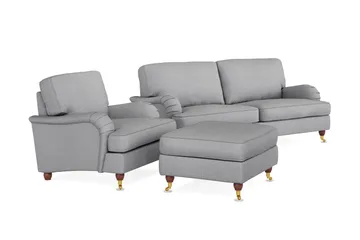 Howard Lyx Soffgrupp 3-sits Soffa + Fåtölj + Fotpall i Tyg - Ljusgrå - Möbler - Soffa - Soffgrupp - Howard soffgrupp