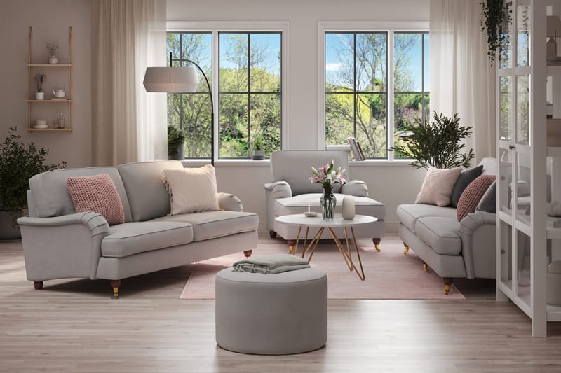 Howard Lyx Soffgrupp 4-sits + 3-sits Soffa + Divanfåtölj i Tyg - Ljusgrå - Möbler - Soffa - Soffgrupp - Howard soffgrupp