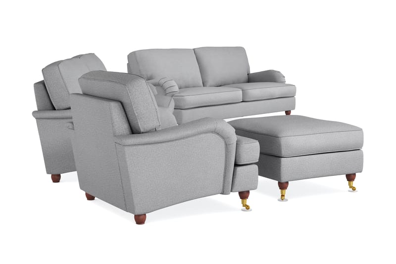 Howard Lyx Soffgrupp 4-sits + 3-sits Soffa + Fåtölj + Fotpall i Tyg - Ljusgrå - Möbler - Soffa - Soffgrupp - Howard soffgrupp