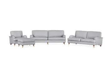 Howard Lyx Soffgrupp 4-sits + 3-sits Soffa + Fåtölj + Fotpall i Tyg - Ljusgrå - Möbler - Soffa - Soffgrupp - Howard soffgrupp