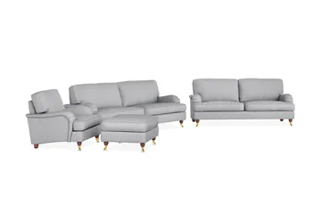 Howard Lyx Soffgrupp 4-sits + 3-sits Soffa + Fåtölj + Fotpall i Tyg - Ljusgrå - Möbler - Soffa - Soffgrupp - Howard soffgrupp