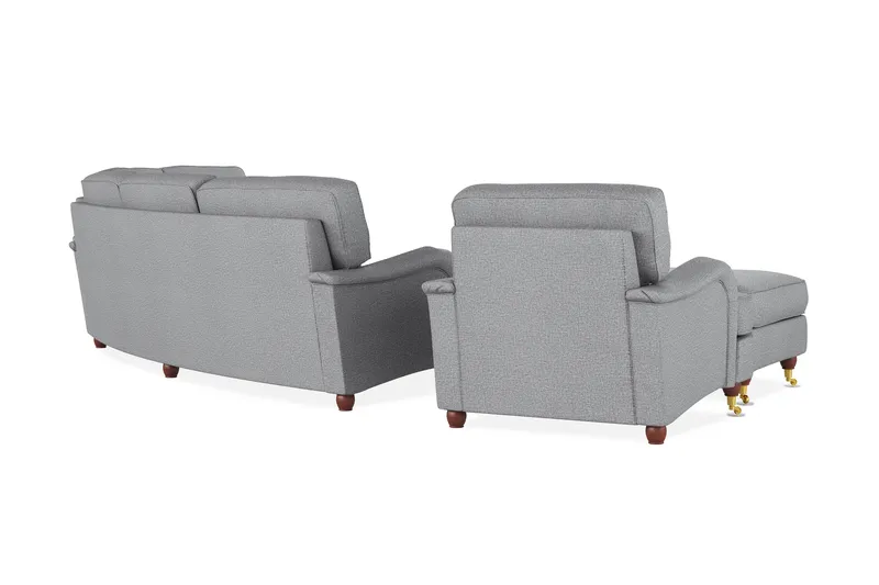 Howard Lyx Soffgrupp 4-sits + 3-sits Svängd Soffa + Fåtölj + Fotpall i Tyg - Ljusgrå - Möbler - Soffa - Soffgrupp - Howard soffgrupp