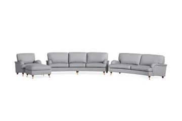 Howard Lyx Soffgrupp 4-sits + 3-sits Svängd Soffa + Fåtölj + Fotpall i Tyg - Ljusgrå - Möbler - Soffa - Soffgrupp - Howard soffgrupp