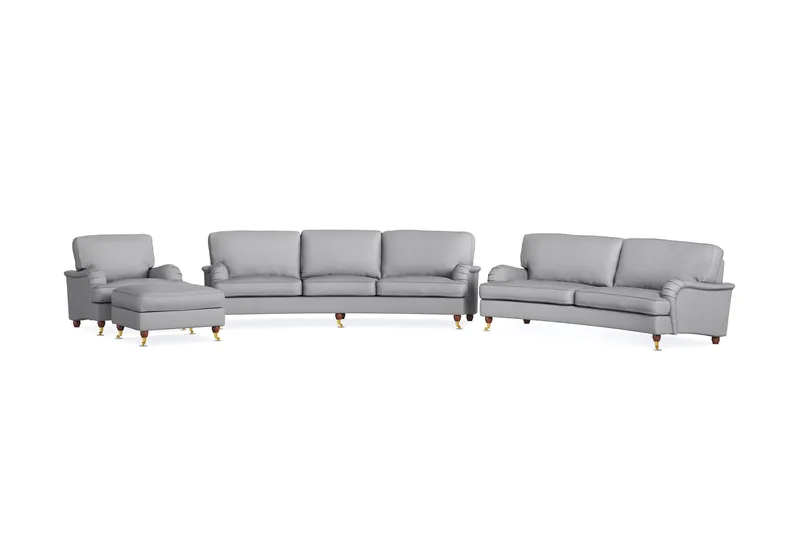 Howard Lyx Soffgrupp 4-sits + 3-sits Svängd Soffa + Fåtölj + Fotpall i Tyg, Ljusgrå