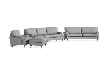 Howard Lyx Soffgrupp 4-sits + 3-sits Svängd Soffa + Fåtölj + Fotpall i Tyg - Ljusgrå - Möbler - Soffa - Soffgrupp - Howard soffgrupp