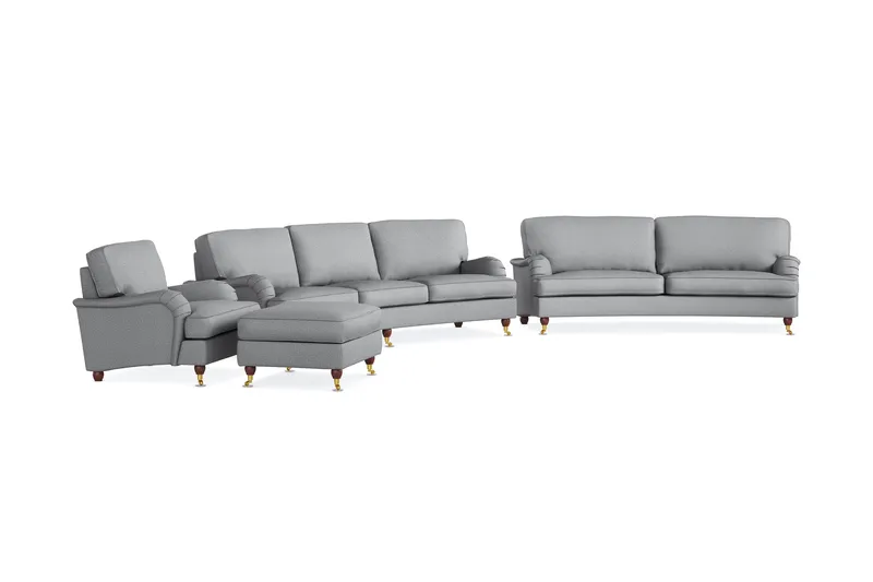 Howard Lyx Soffgrupp 4-sits + 3-sits Svängd Soffa + Fåtölj + Fotpall i Tyg - Ljusgrå - Möbler - Soffa - Soffgrupp - Howard soffgrupp