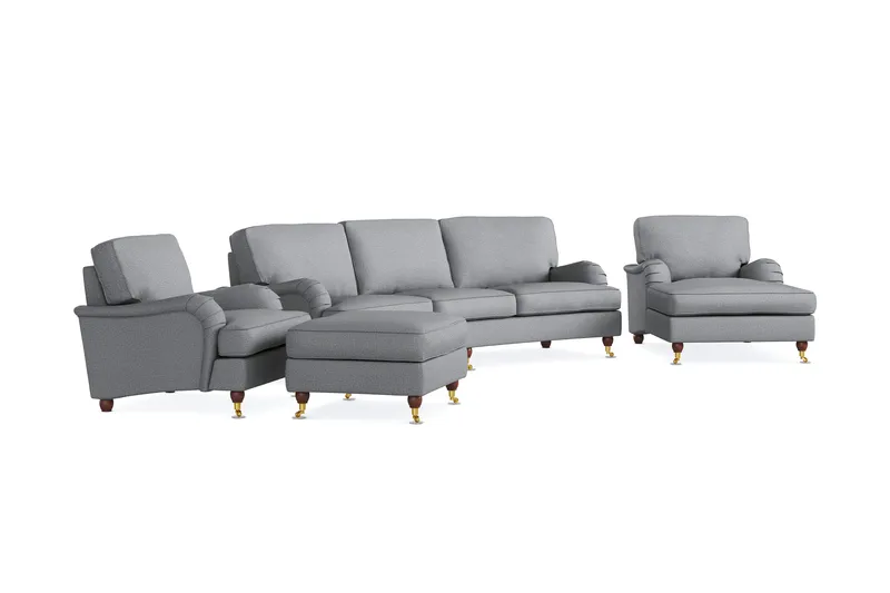 Howard Lyx Soffgrupp 4-sits Svängd Soffa + Divanfåtölj + Fåtölj + Fotpall i Tyg - Ljusgrå - Möbler - Soffa - Soffgrupp - Howard soffgrupp