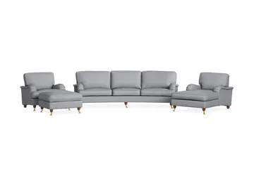 Howard Lyx Soffgrupp 4-sits Svängd Soffa + Divanfåtölj + Fåtölj + Fotpall i Tyg - Ljusgrå - Möbler - Soffa - Soffgrupp - Howard soffgrupp