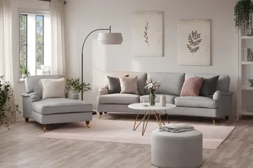 Howard Lyx Soffgrupp 4-sits Svängd Soffa + Divanfåtölj i Tyg - Ljusgrå - Möbler - Soffa - Soffgrupp - Howard soffgrupp