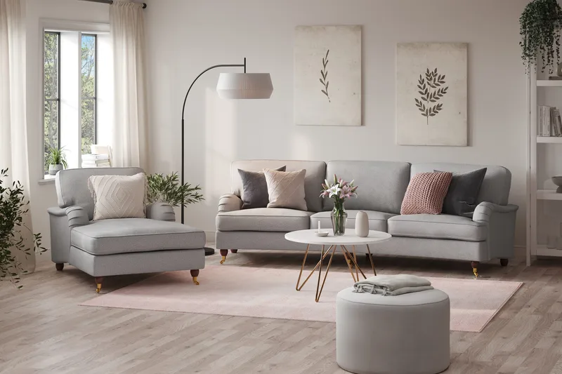 Howard Lyx Soffgrupp 4-sits Svängd Soffa + Divanfåtölj i Tyg - Ljusgrå - Möbler - Soffa - Soffgrupp - Howard soffgrupp