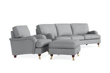 Howard Lyx Soffgrupp 4-sits Svängd Soffa + Fåtölj + Fotpall i Tyg - Ljusgrå - Möbler - Soffa - Soffgrupp - Howard soffgrupp