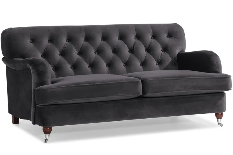 Howard Riviera Soffgrupp 3-sits + 2-sits Soffa + Fåtölj + Fotpall i Sammet - Mörkgrå - Möbler - Soffa - Soffgrupp - Howard soffgrupp