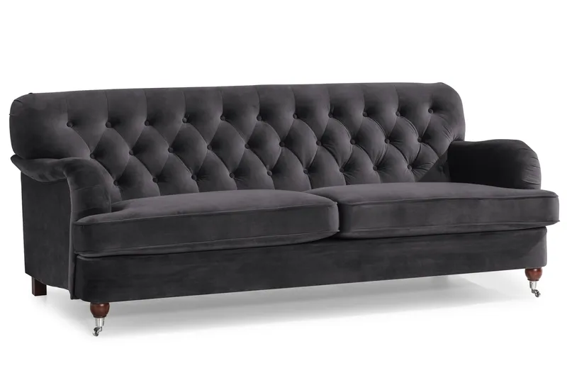 Howard Riviera Soffgrupp 3-sits + 2-sits Soffa + Fåtölj + Fotpall i Sammet - Mörkgrå - Möbler - Soffa - Soffgrupp - Howard soffgrupp