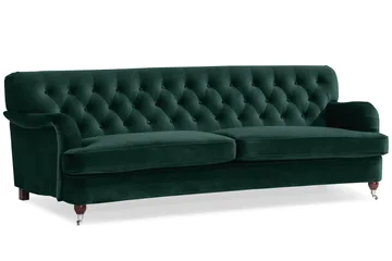 Howard Riviera Soffgrupp Svängd 3-sits + 2-sits Soffa + Fåtölj + Fotpall i Sammet - Grön - Möbler - Soffa - Soffgrupp - Howard soffgrupp