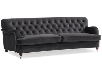 Howard Riviera Soffgrupp Svängd 3-sits + 2-sits Soffa + Fåtölj + Fotpall i Sammet - Mörkgrå - Möbler - Soffa - Soffgrupp - Howard soffgrupp