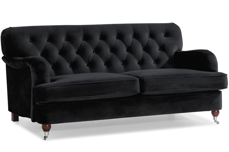 Howard Riviera Soffgrupp Svängd 3-sits + 2-sits Soffa + Fåtölj + Fotpall i Sammet - Svart - Möbler - Soffa - Soffgrupp - Howard soffgrupp