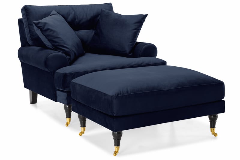Andrew Soffgrupp 2-sits Soffa + Fåtölj + Fotpall i Sammet - Blå - Möbler - Soffa - Soffgrupp - Howard soffgrupp