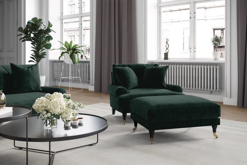 Andrew Soffgrupp 2-sits Soffa + Fåtölj + Fotpall i Sammet - Grön - Möbler - Soffa - Soffgrupp - Howard soffgrupp