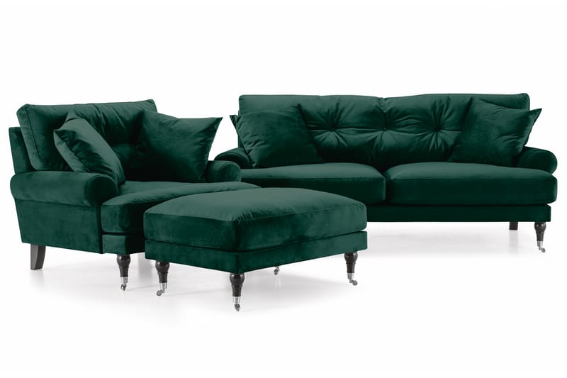Andrew Soffgrupp 2-sits Soffa + Fåtölj + Fotpall i Sammet - Grön - Möbler - Soffa - Soffgrupp - Howard soffgrupp