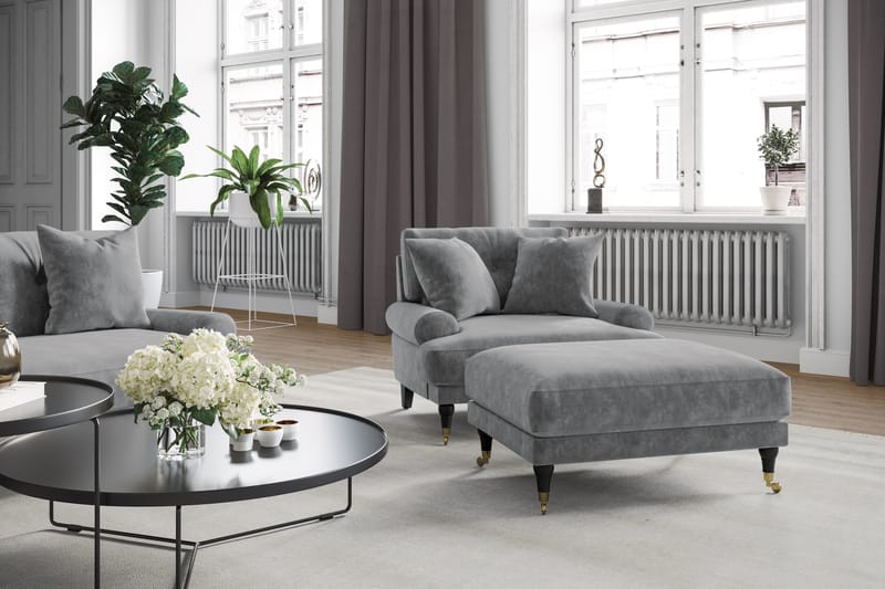 Andrew Soffgrupp 2-sits Soffa + Fåtölj + Fotpall i Sammet - Ljusgrå - Möbler - Soffa - Soffgrupp - Howard soffgrupp