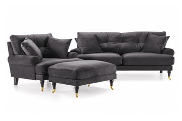 Andrew Soffgrupp 2-sits Soffa + Fåtölj + Fotpall i Sammet