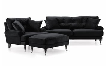 Andrew Soffgrupp 2-sits Soffa + Fåtölj + Fotpall i Sammet