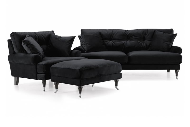 Andrew Soffgrupp 2-sits Soffa + Fåtölj + Fotpall i Sammet - Svart - Möbler - Soffa - Soffgrupp - Howard soffgrupp